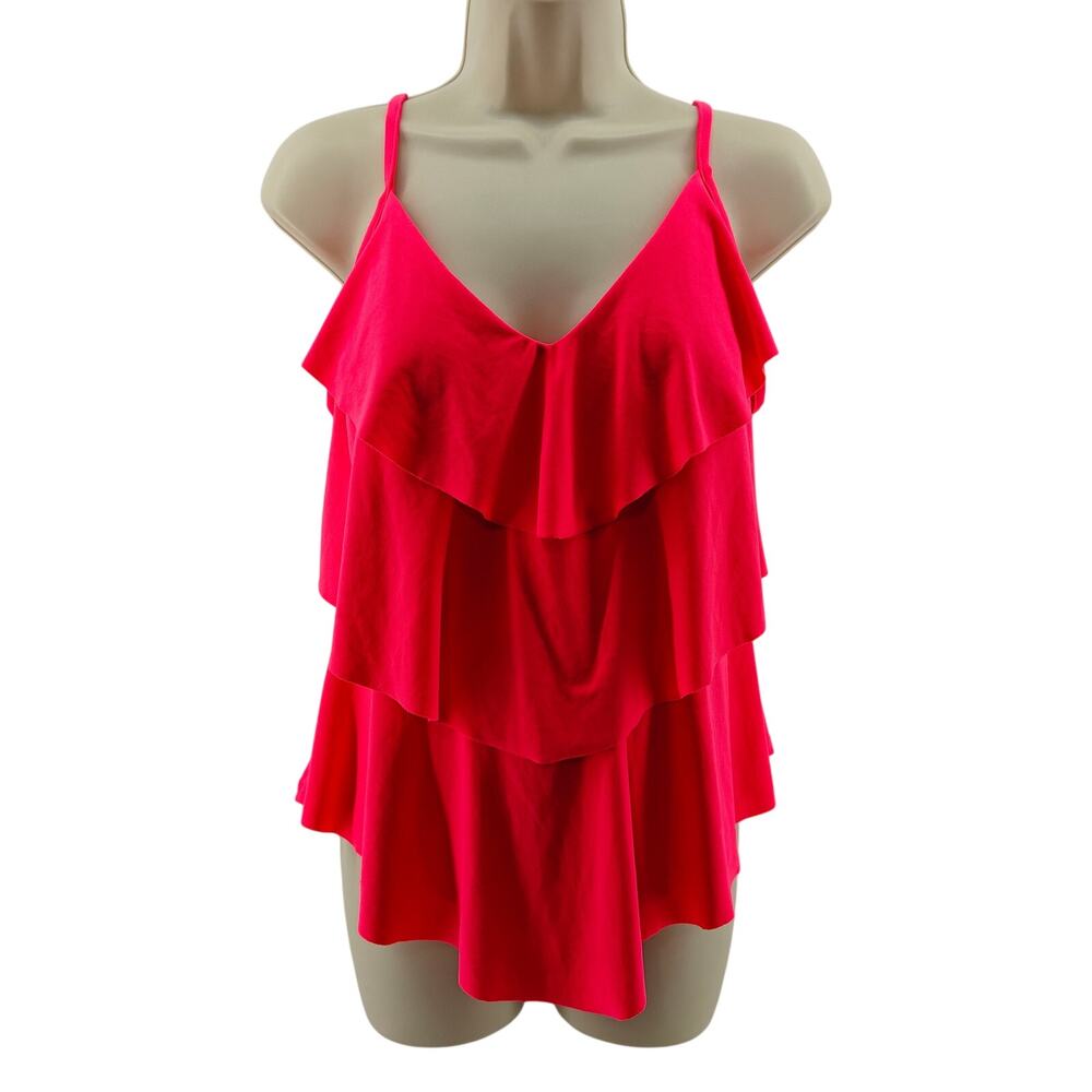 Aqua Green Neon Pink Tankini Top Swimsuit Womens Medium
